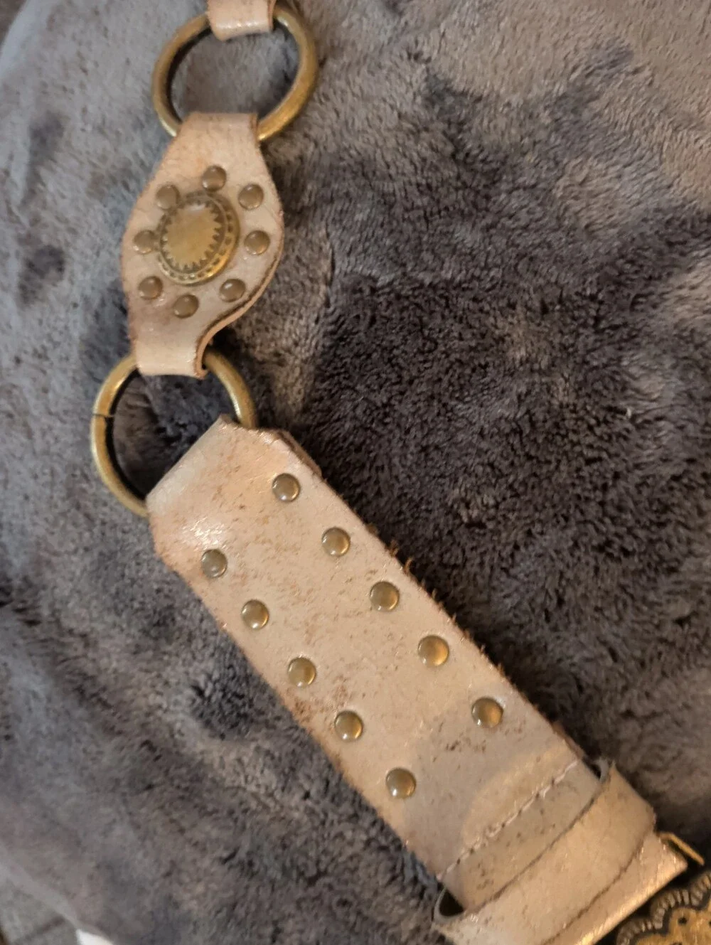 Beige Braided Leather Waist Belt with Antique Gold Medallion